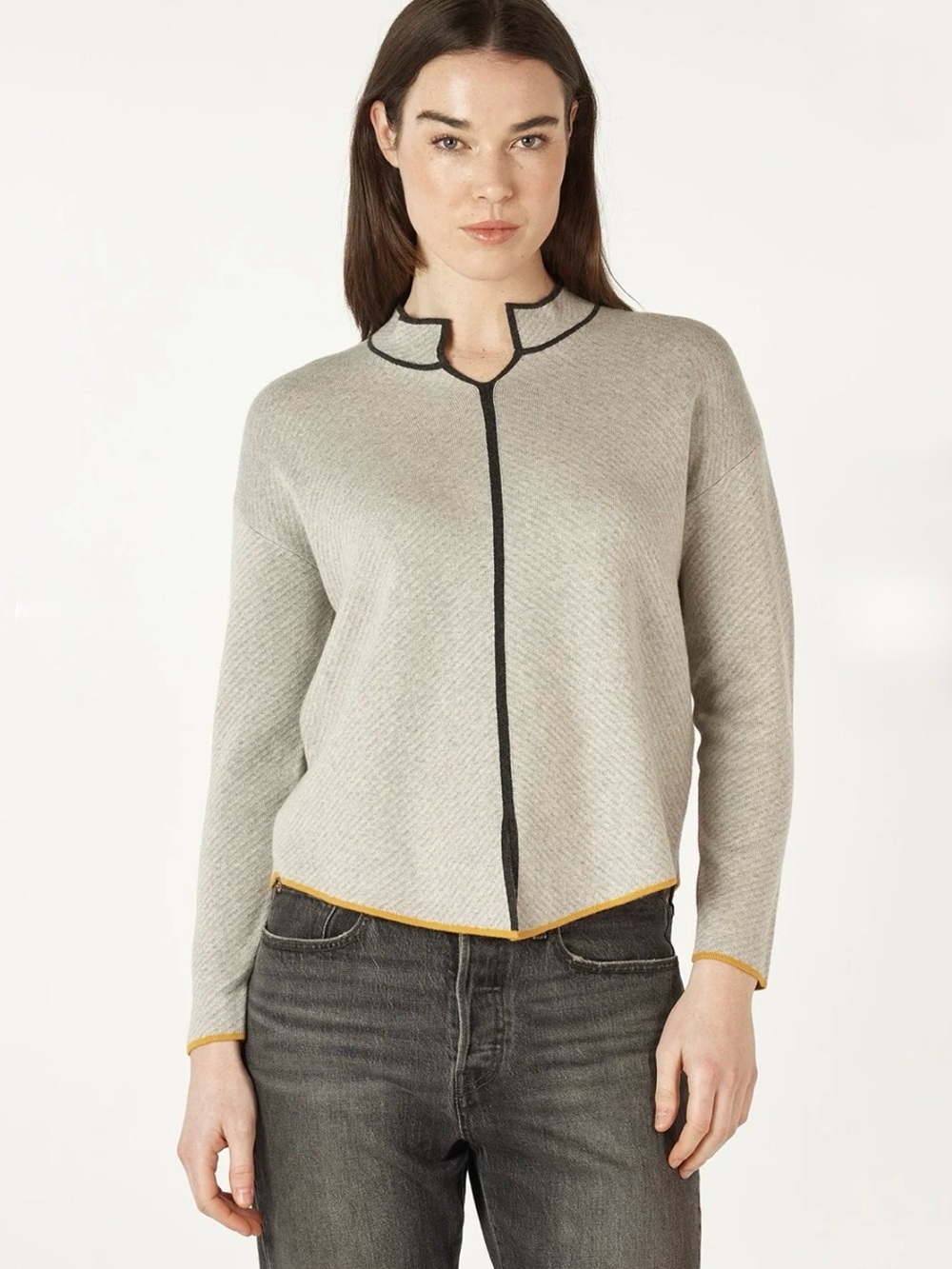 Zaket & Plover Neru Collar Sweater S Grey Cotton Cashmere Mandarin Mock Jumper⁠